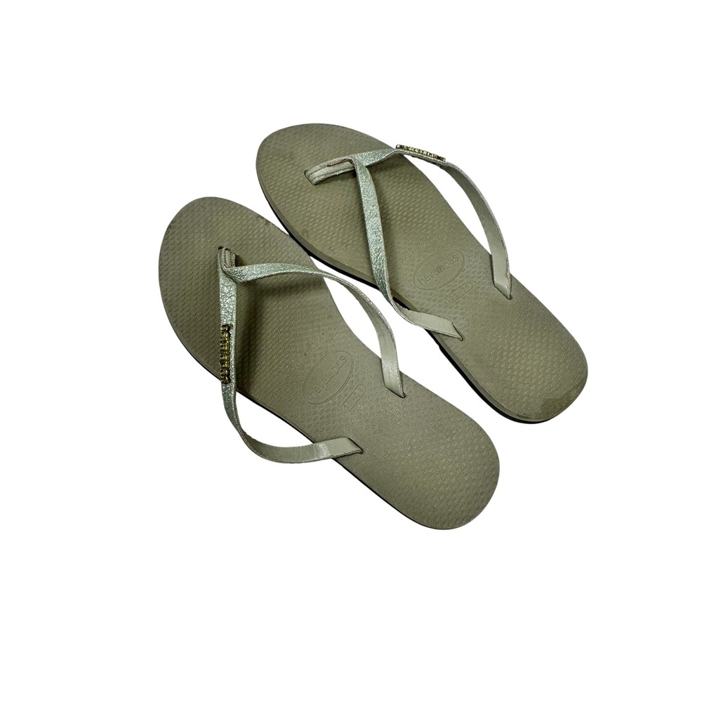 Havaianas Slim Glitter Sand Grey Metallic Flip Flop Sandals Kids Size 3/4Y
